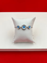Silver Flower Evil Eye Adjustable Bracelet