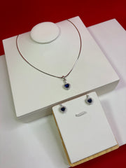 Pure Silver Navy Blue Elevated Heart Pendant Set (WN152)
