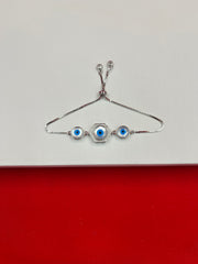 Silver Honeycomb Evil Eye Adjustable Bracelet