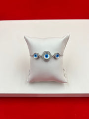 Silver Honeycomb Evil Eye Adjustable Bracelet