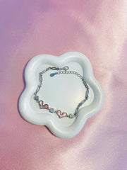 Pink Dual Heart Silver Bracelet