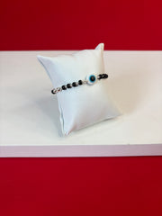 Pure Silver Evileye Black Bead Bracelet (WB144)