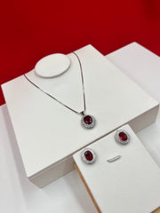 Ruby Oval Spark Pendant Set