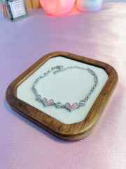 Pink Dual Heart Silver Bracelet