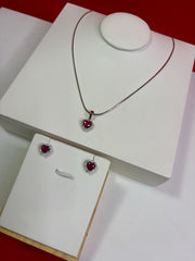 Pure Silver Magenta Elevated Heart Pendant Set (WN151)