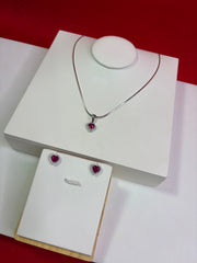 Pure Silver Magenta Elevated Heart Pendant Set (WN148)