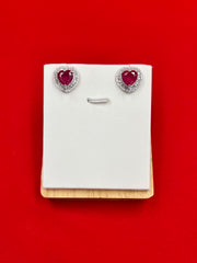 Ruby Heart Baguette Silver Earrings