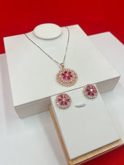 Rosy Bloom Pendant Set
