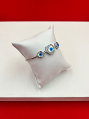 Silver Honeycomb Evil Eye Adjustable Bracelet