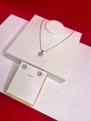 Pure Silver Elevated Pink Heart Pendant Set (WN94)