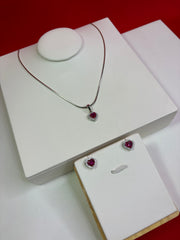 Pure Silver Magenta Elevated Heart Pendant Set (WN148)
