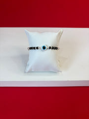 Pure Silver Evileye Black Bead Bracelet (WB144)