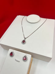 Maroon Silver Pendant Set