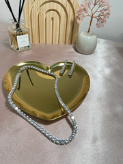 Tennis Pure Silver Necklace & Earrings