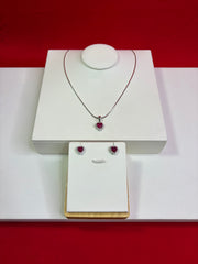 Pure Silver Magenta Elevated Heart Pendant Set (WN151)