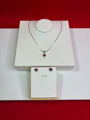 Pure Silver Magenta Elevated Heart Pendant Set (WN148)
