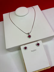 Pure Silver Magenta Elevated Heart Pendant Set (WN151)