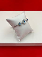 Silver Flower Evil Eye Adjustable Bracelet