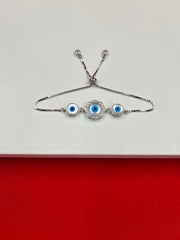 Silver Flower Evil Eye Adjustable Bracelet