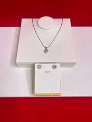 Pure Silver Elevated Pink Heart Pendant Set (WN94)
