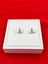 Blue & white mini silver hoops