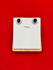 Navy Blue Oval Silver Earrings