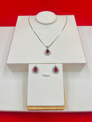 Maroon Silver Pendant Set
