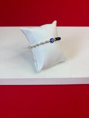 Pure Silver EvilEye Black Bead Bracelet (WB145)