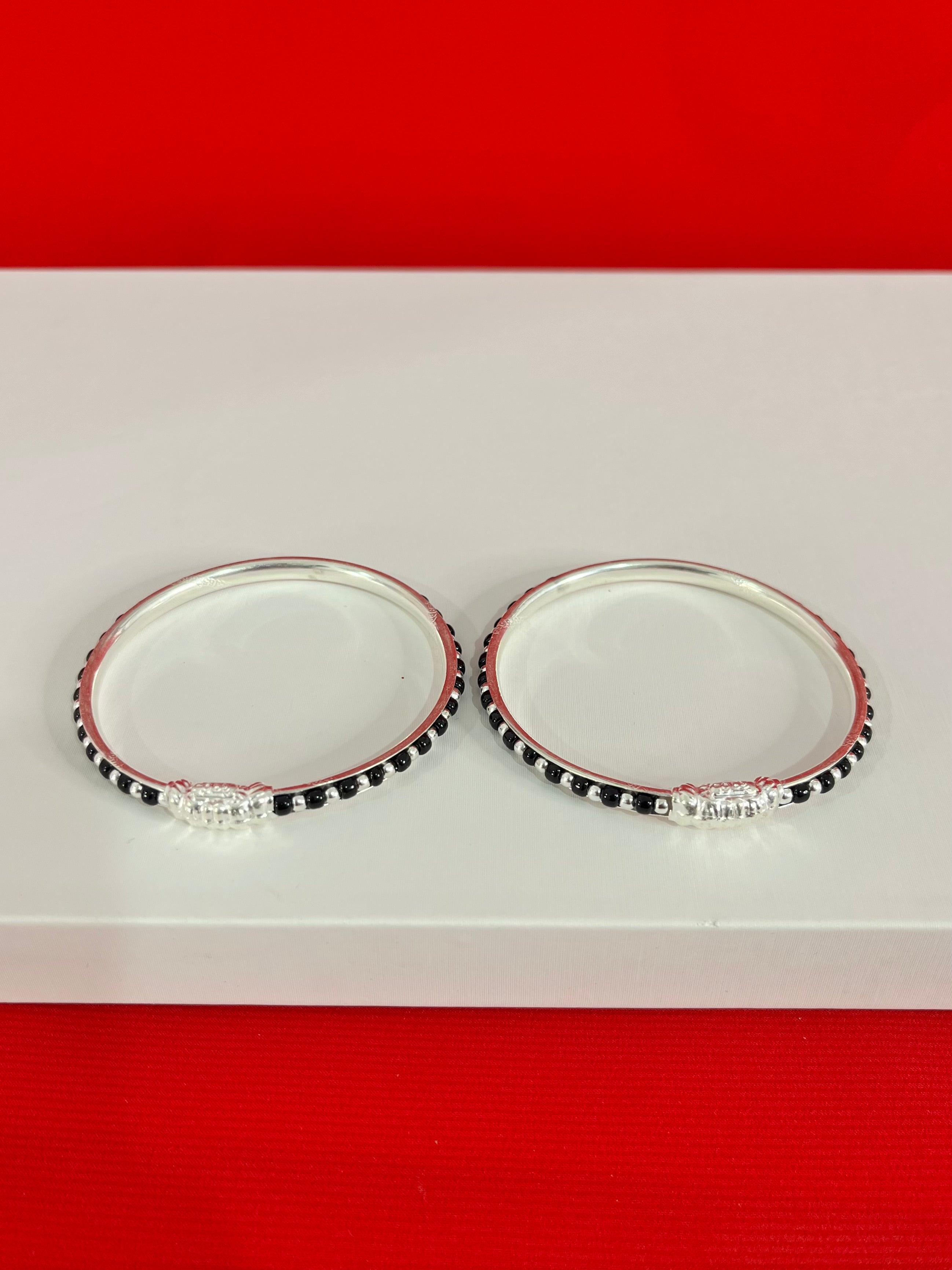 Black Moti Silver Bangles 2.3