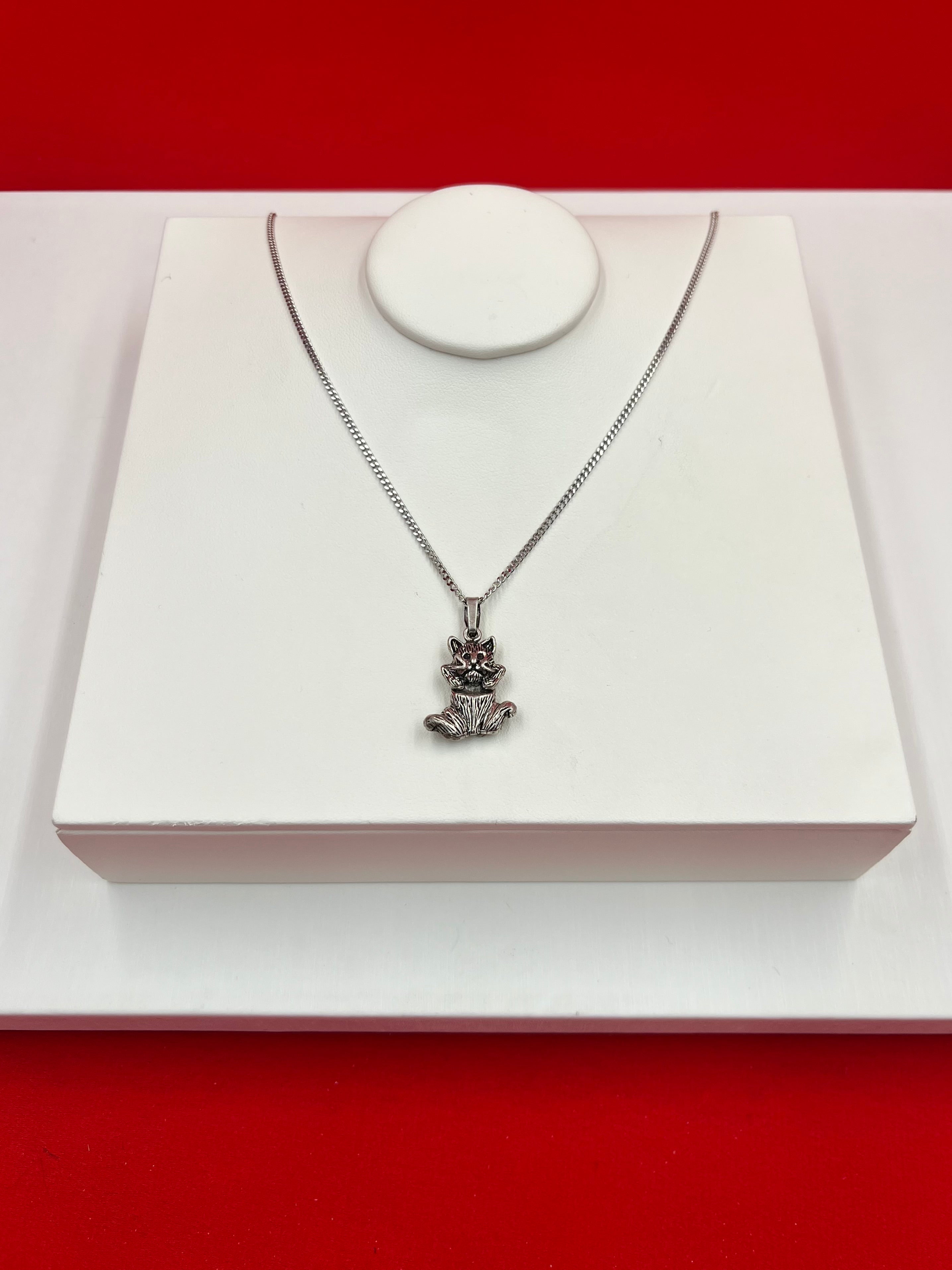 Cat Oxidized Silver Pendant Necklace