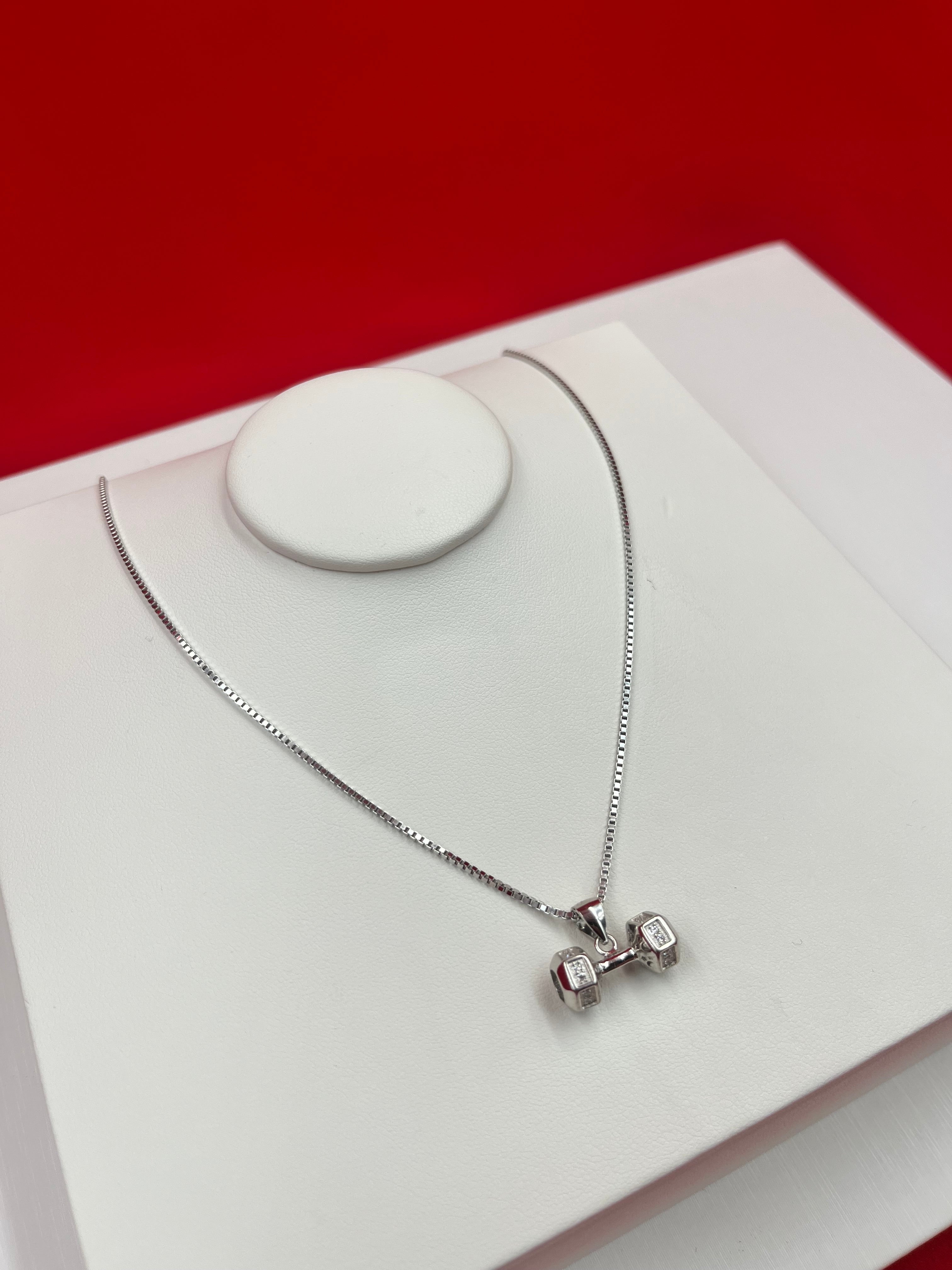 Dumbbell Silver Pendant Necklace