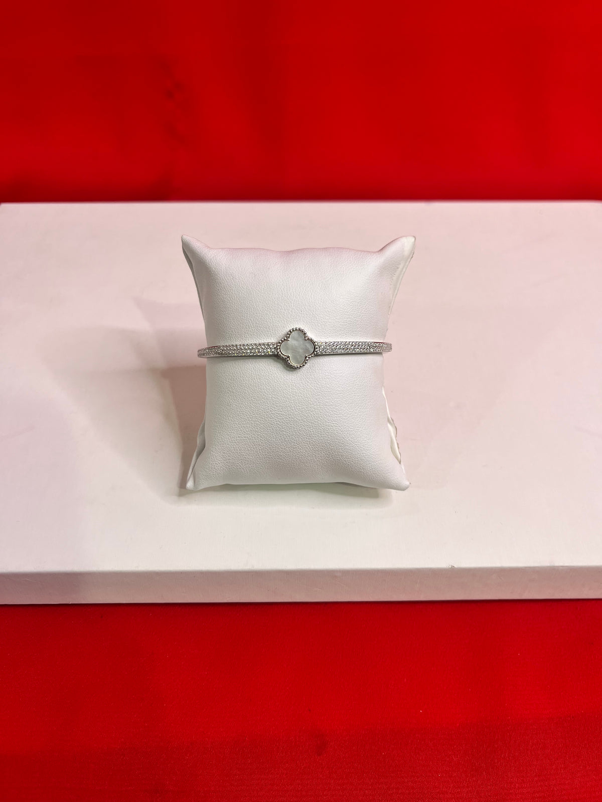 Fancy Clover Leaf Pure Silver Bangle Bracelet 2.4 (SB73)