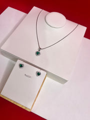 Pure Silver Elevated Green Heart Pendant Set (WN96)
