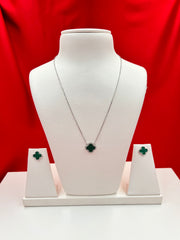 Green Clover Leaf Necklace & Earrings Set
