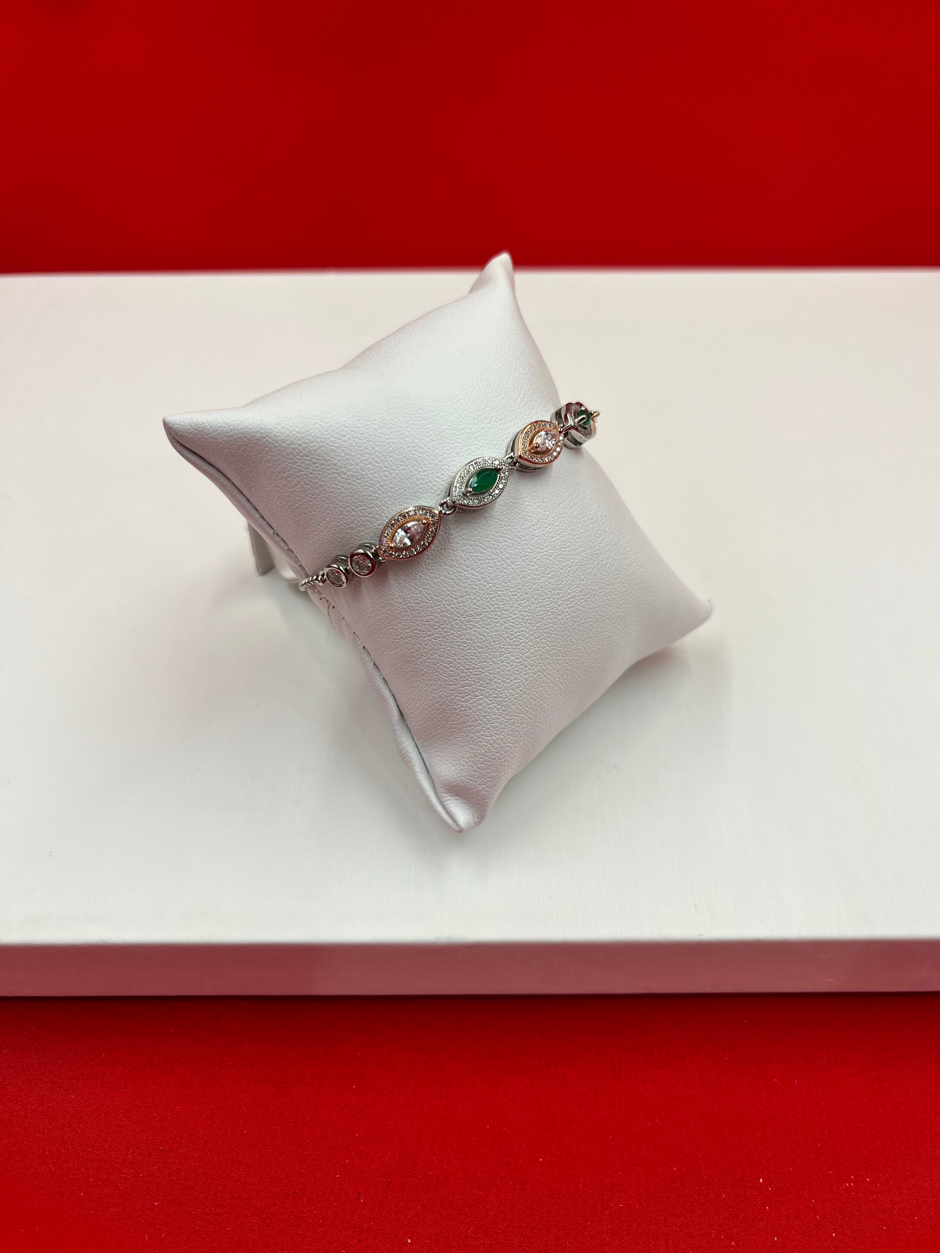 Green & Rosegold Toned Adjustable Bracelet