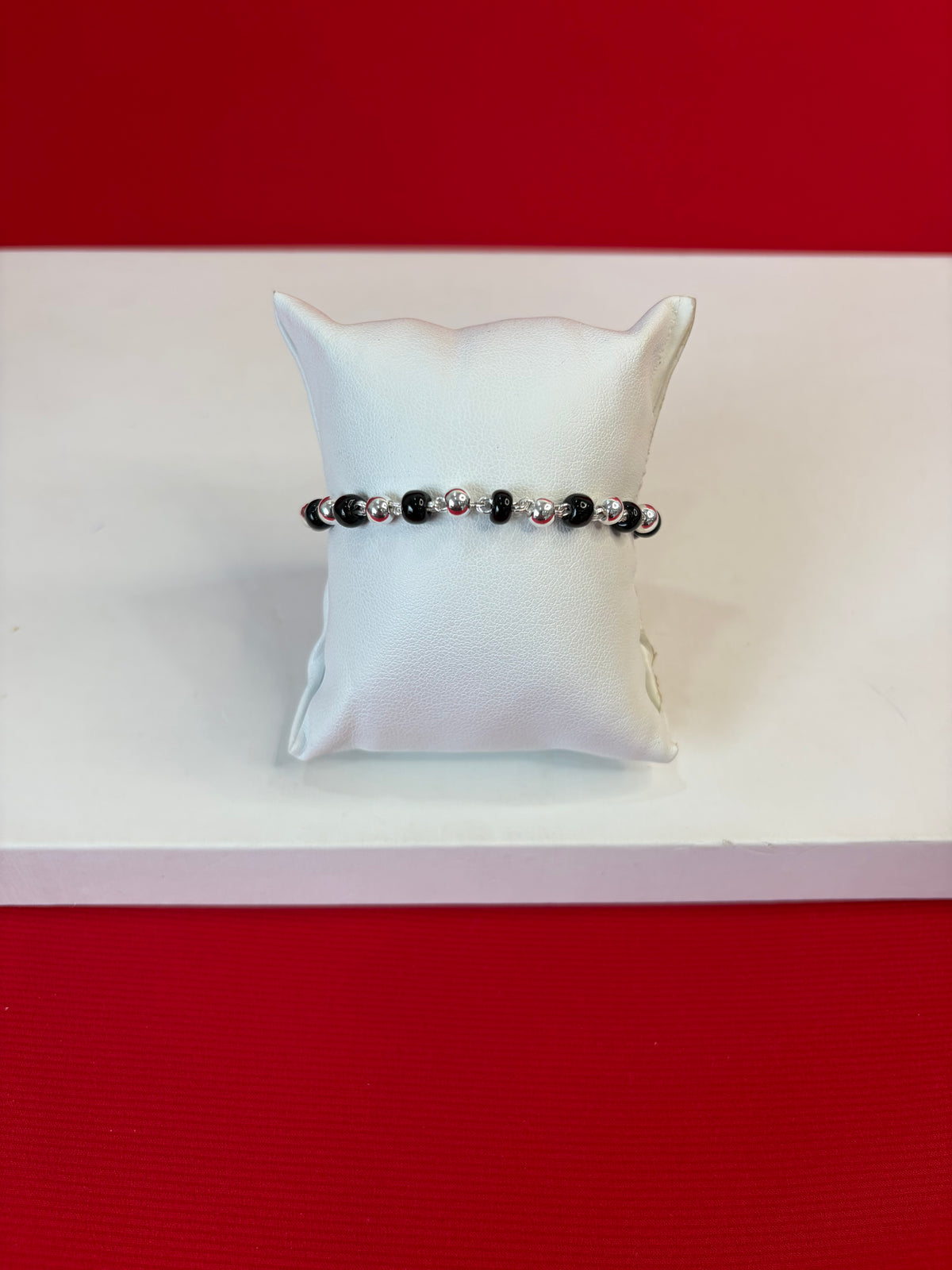 Pure Silver Black Bead Bracelet (WB142) (7.5 inch)