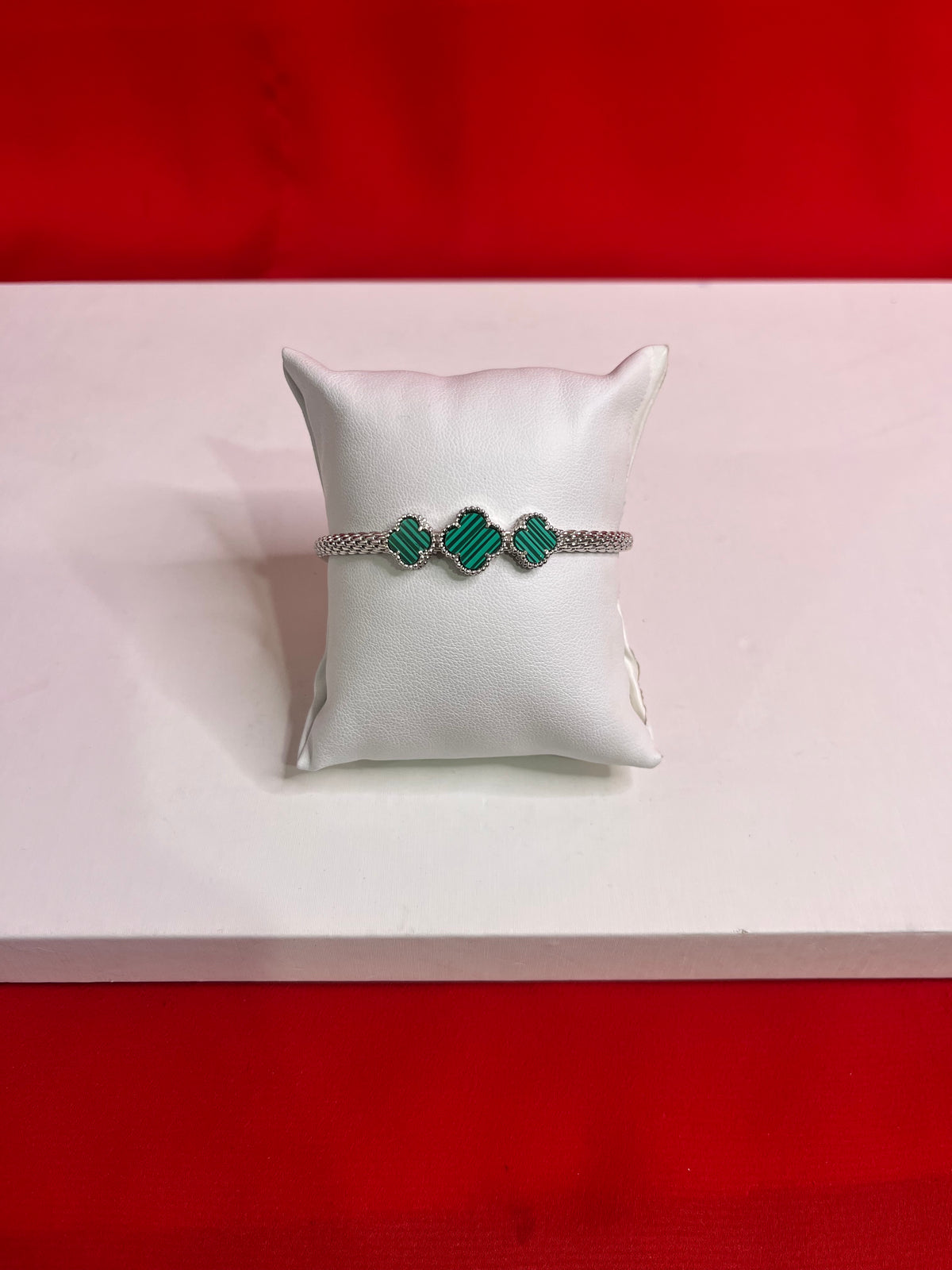 Fancy Clover Leaf Pure Silver Bangle Bracelet 2.4 (SB76)