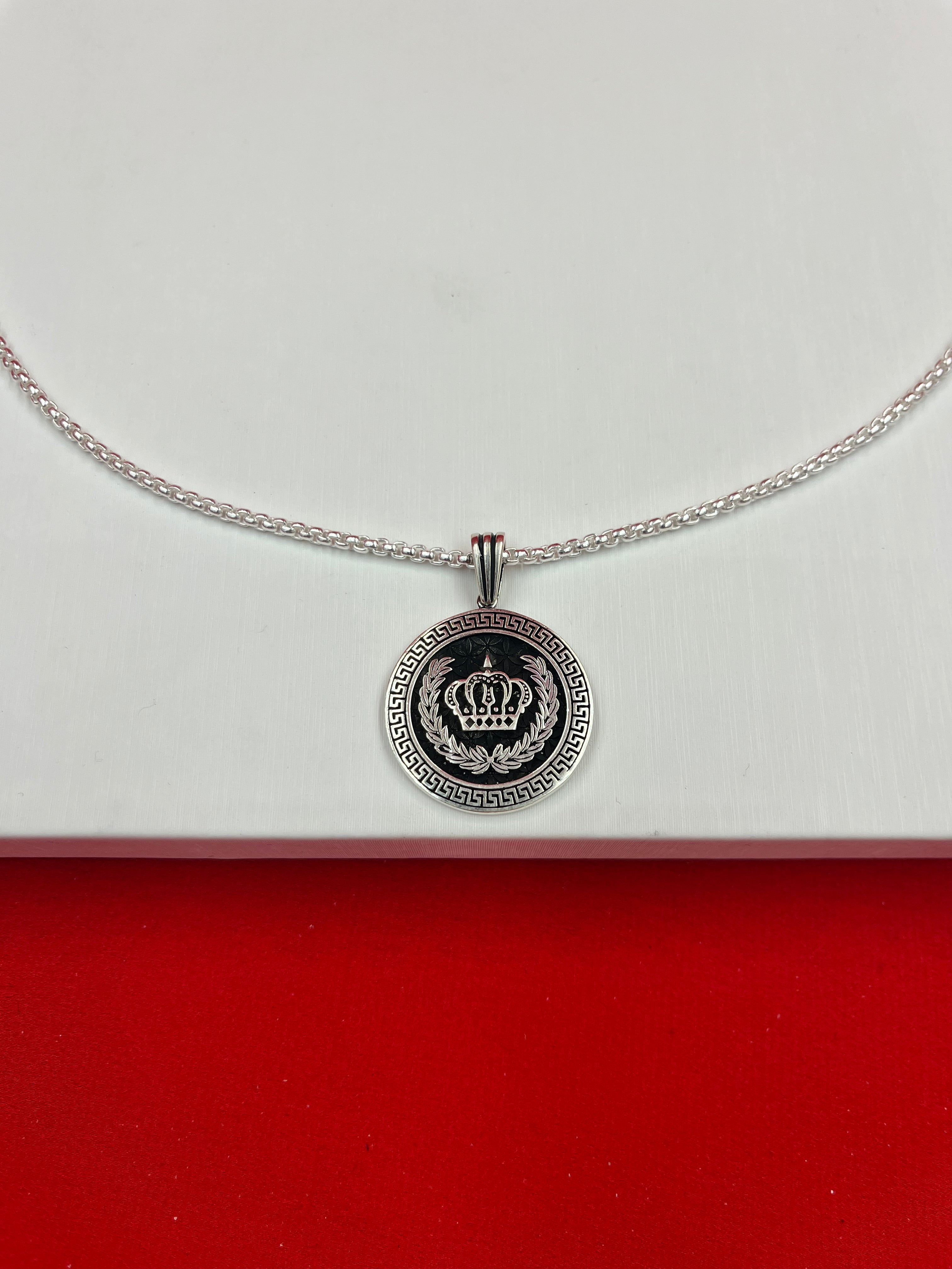Crown Circle Silver Pendant