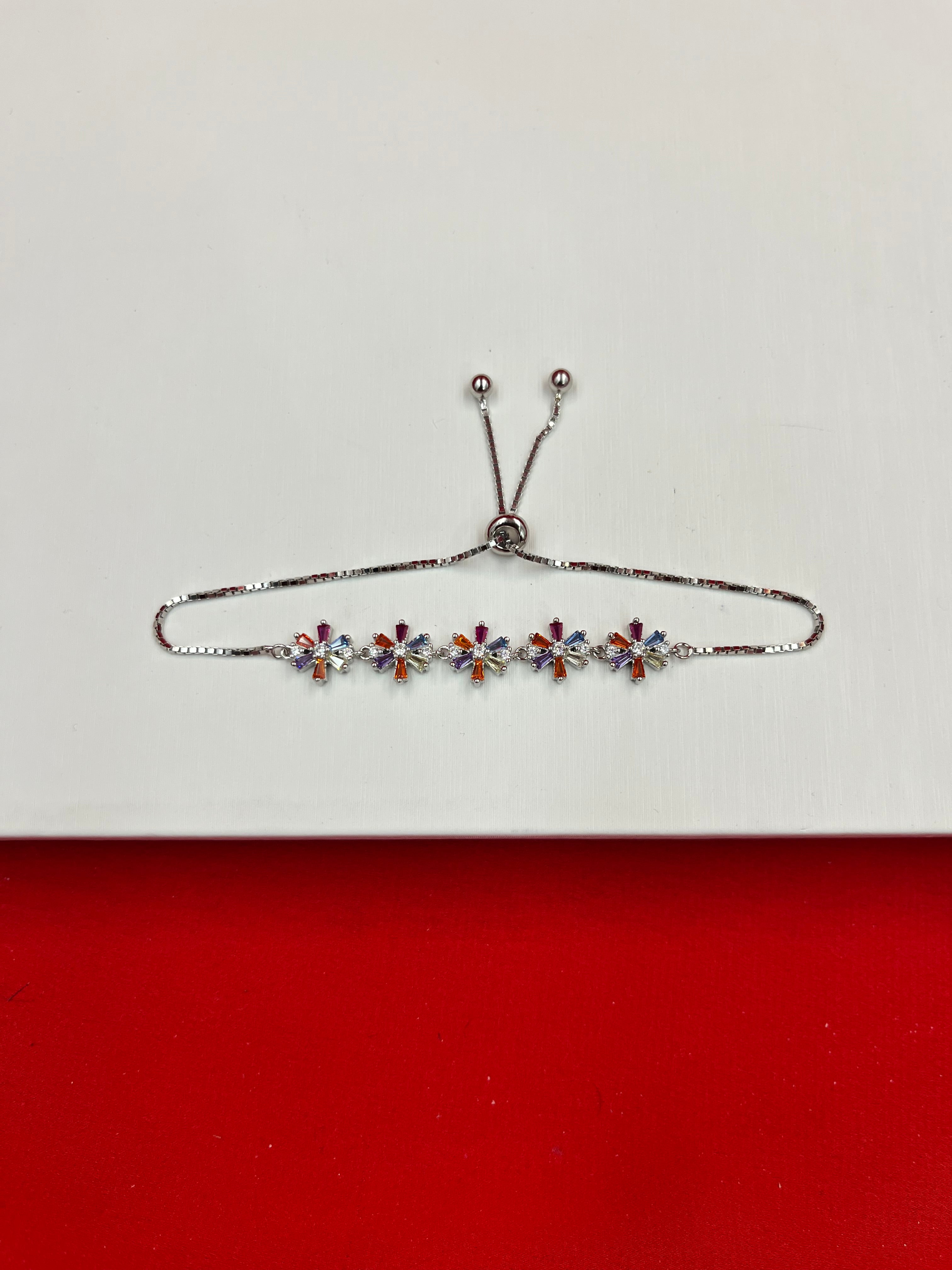 Blooming Flowers Silver Adjustable Bracelet