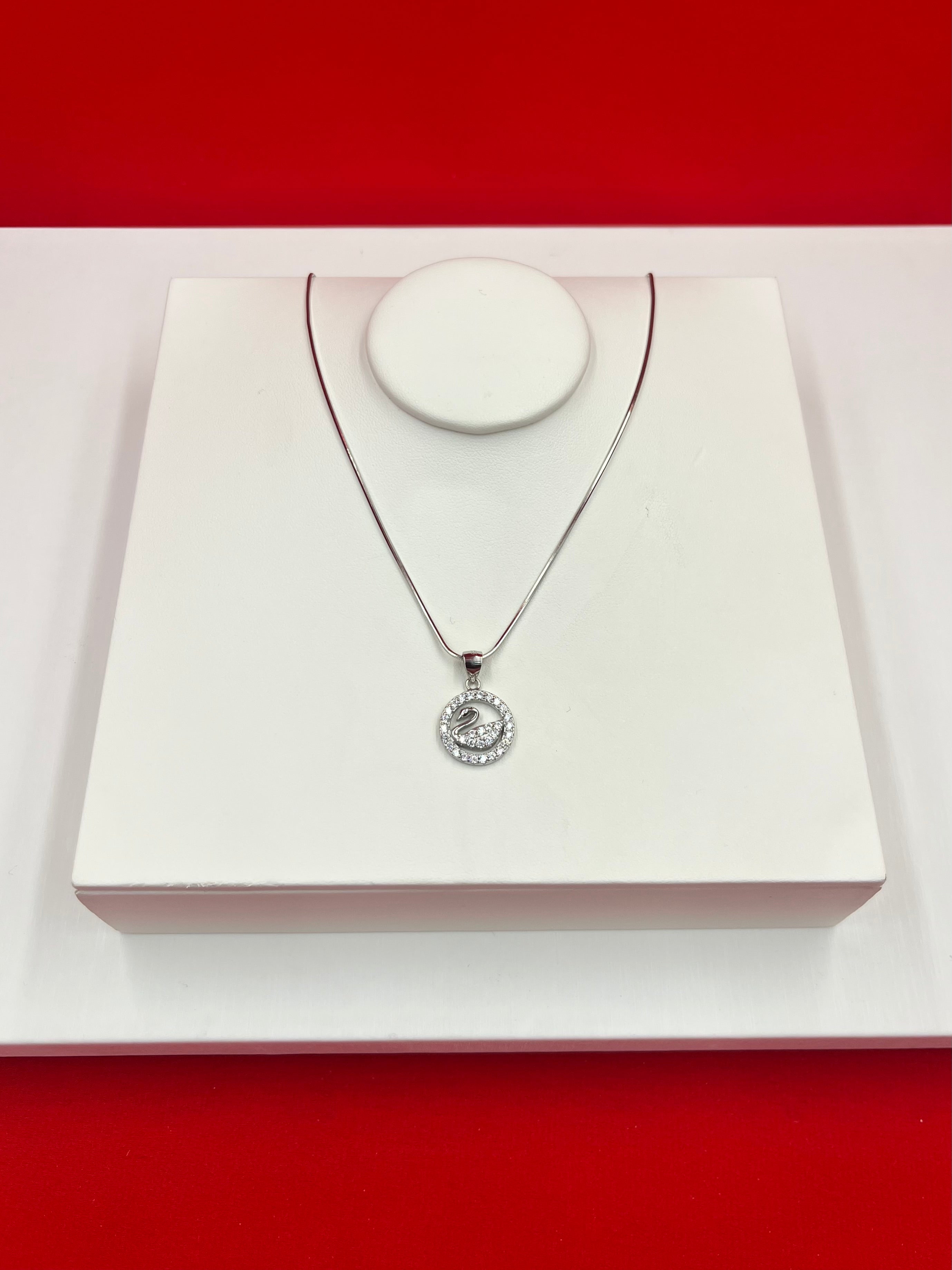 Crystal Swan Silver Pendant Necklace