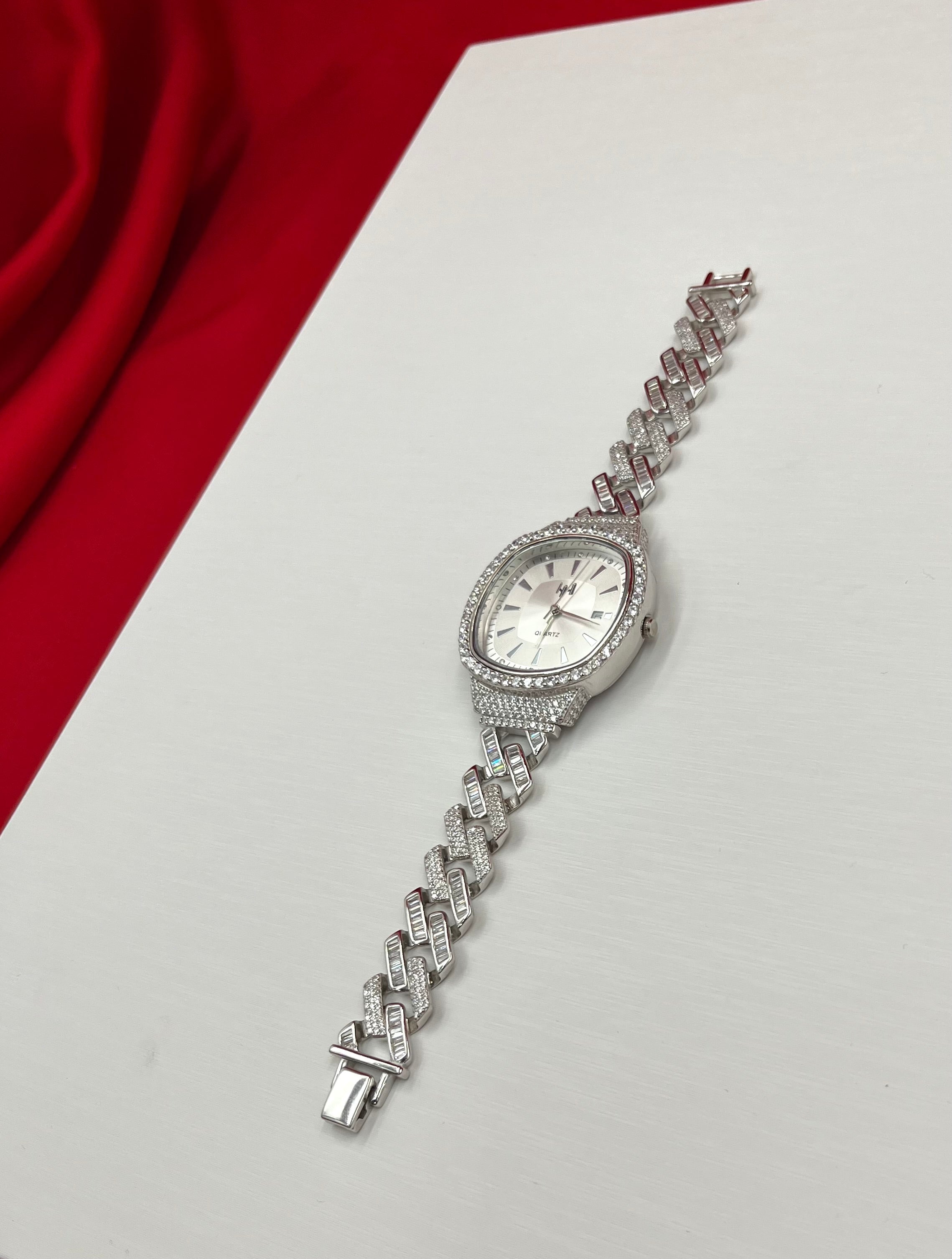 Men Iced Cut Diamond Cuban Link Watch