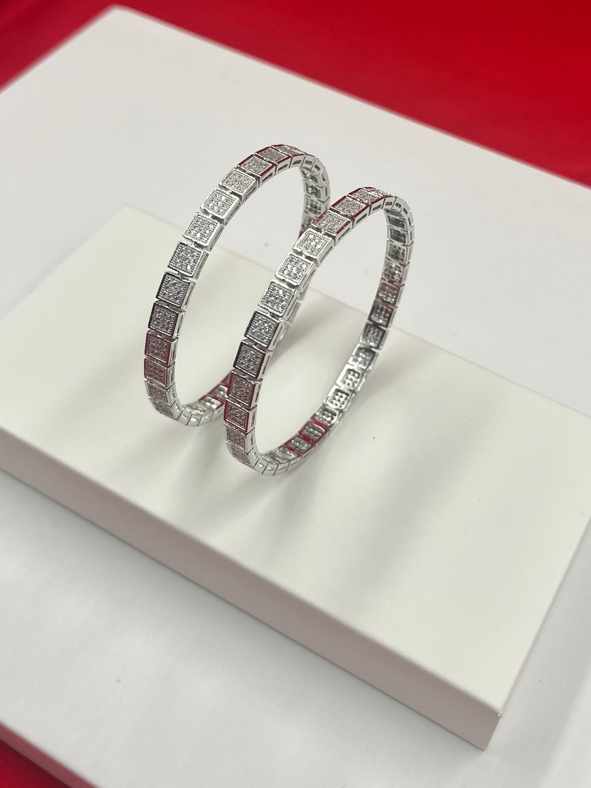 Women’s Fully Stoned Silver Bangle Pair 2.4