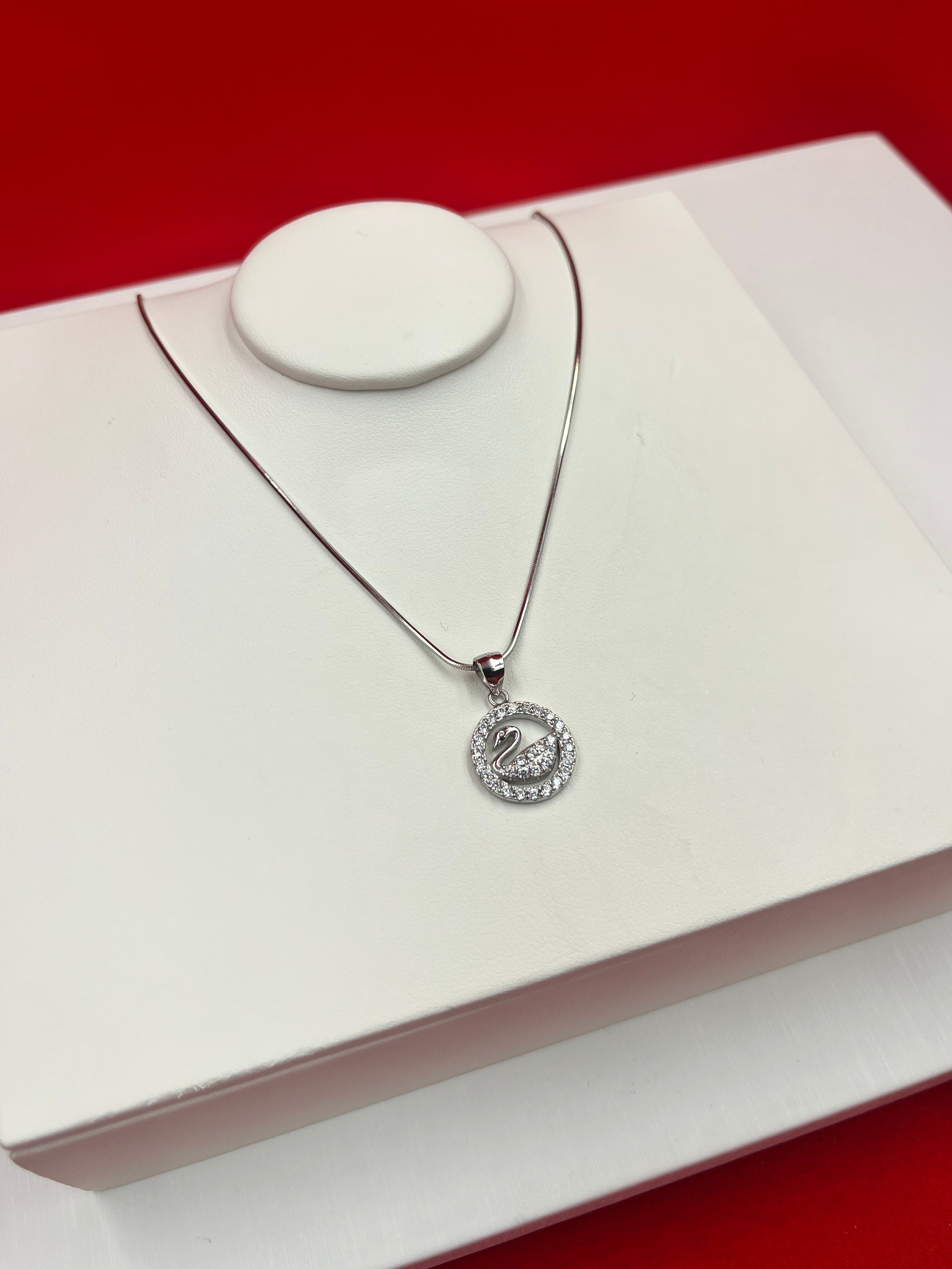 Crystal Swan Silver Pendant Necklace