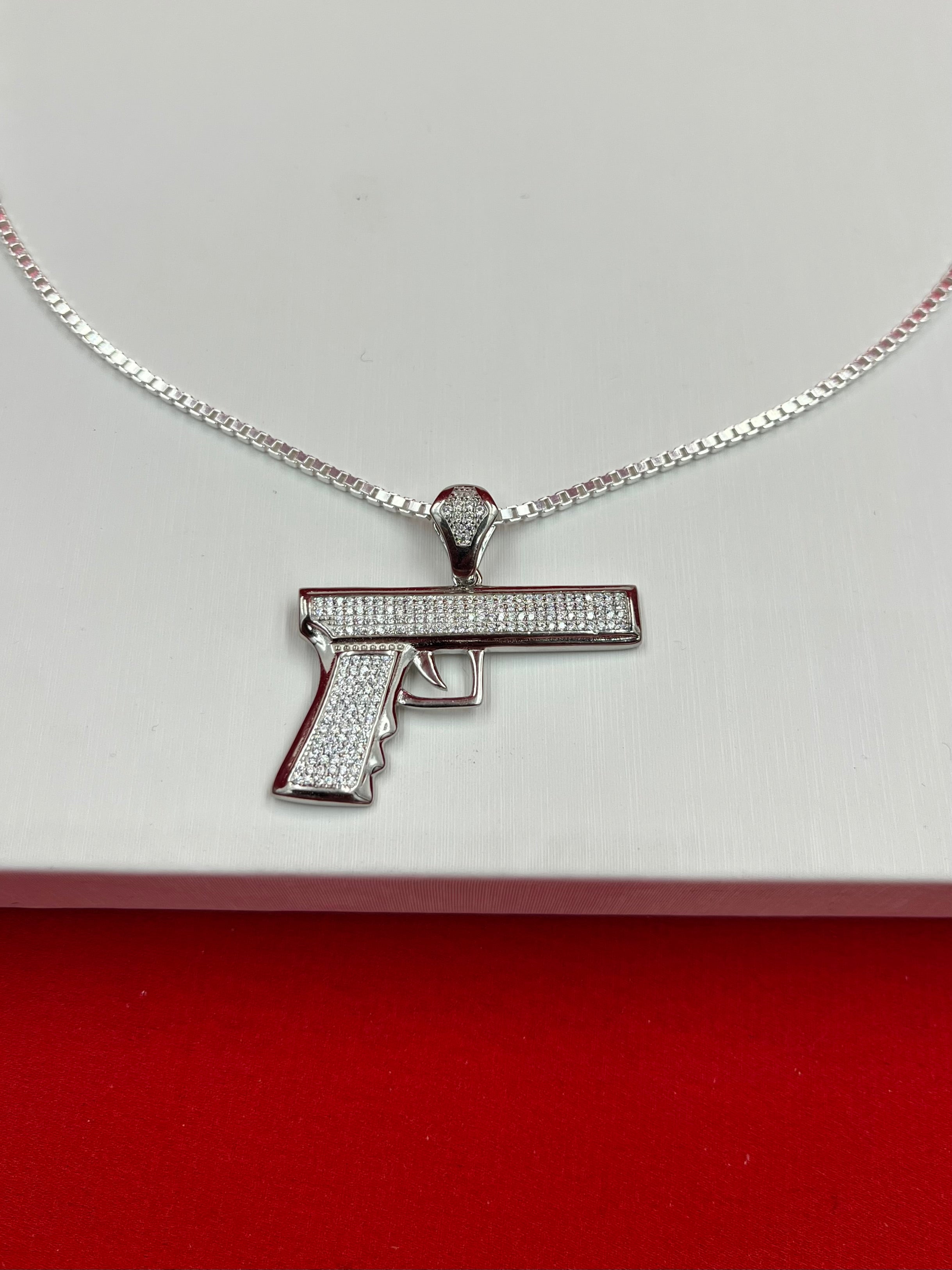 Gun & Diamond silver Pendant