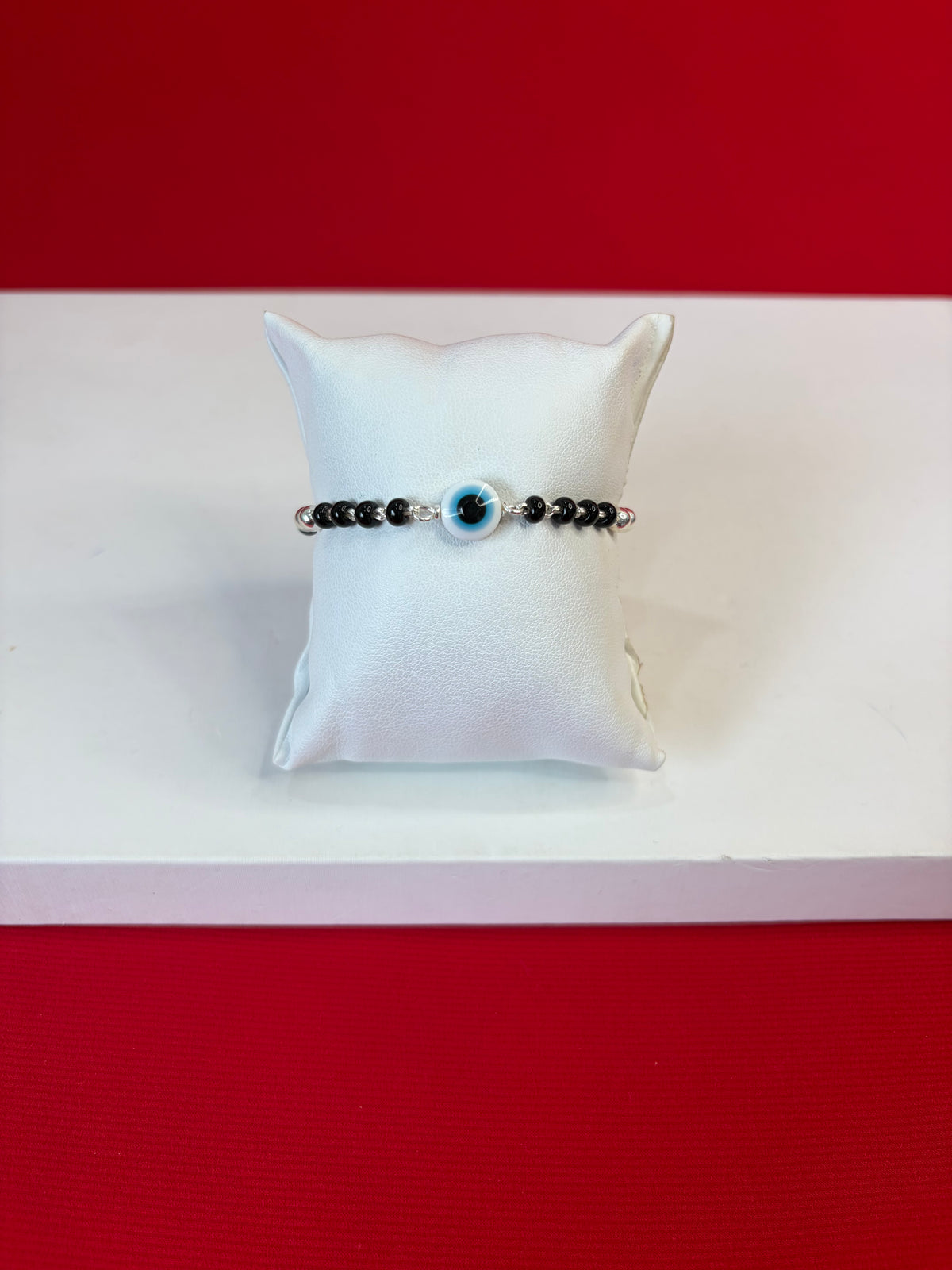 Pure Silver Evileye Black Bead Bracelet (WB144)
