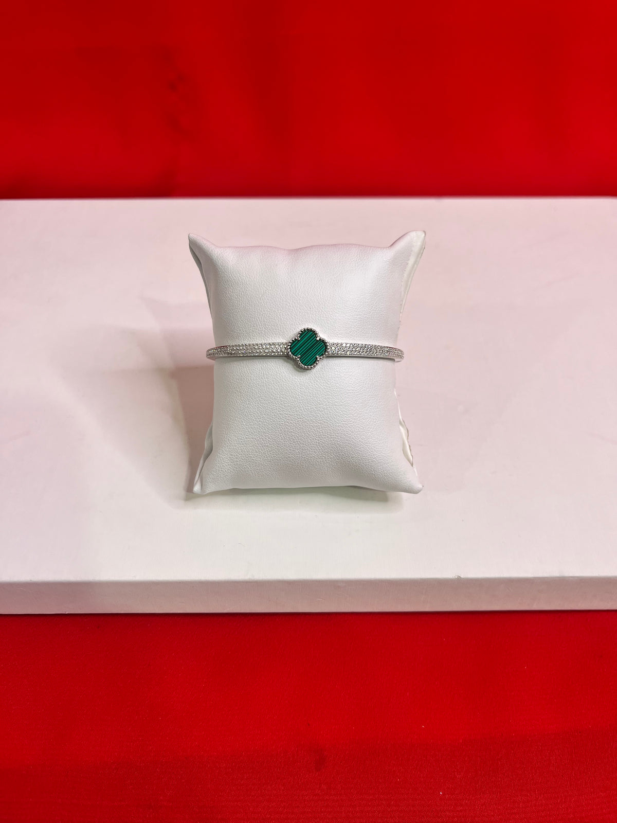 Fancy Clover Leaf Pure Silver Bangle Bracelet 2.4 (SB83)