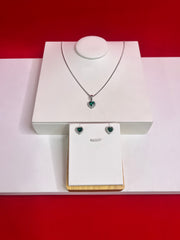 Pure Silver Elevated Green Heart Pendant Set (WN96)