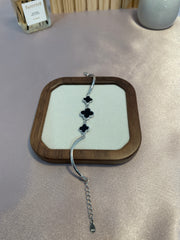 Black clover leaf Silver Bracelet