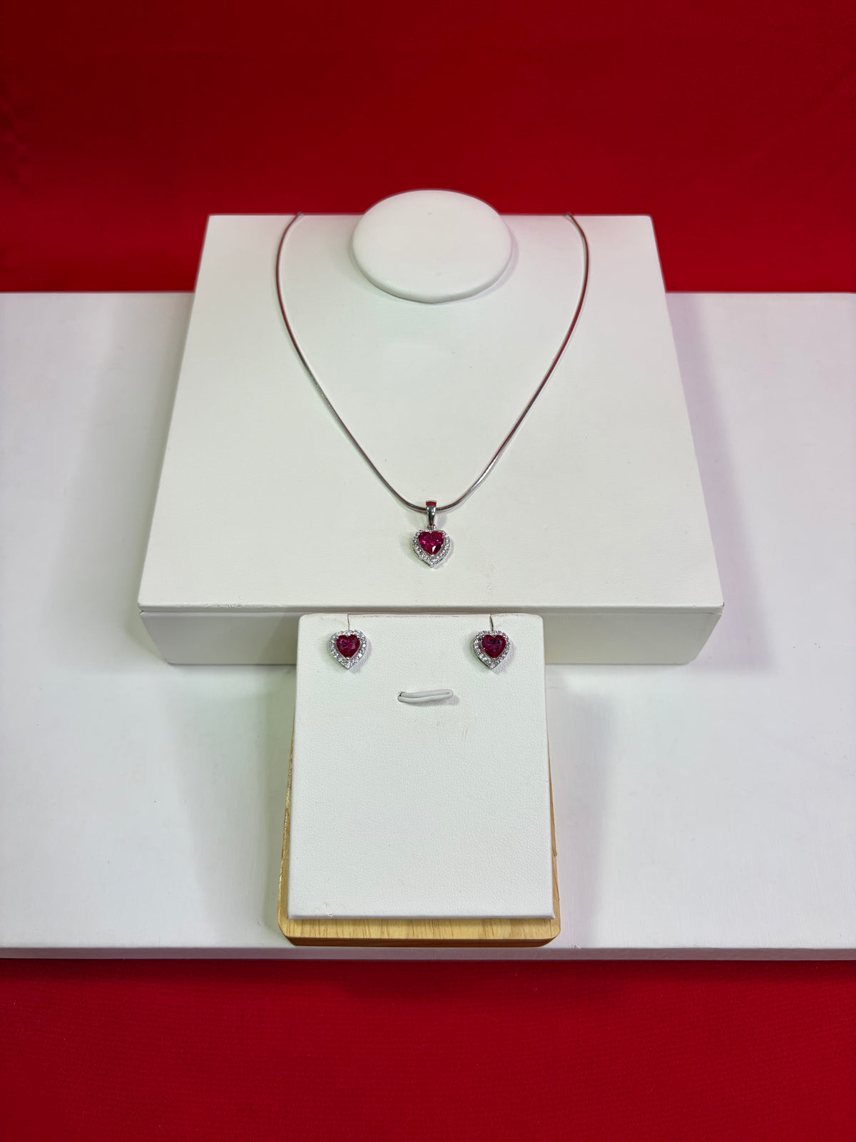 Pure Silver Magenta Elevated Heart Pendant Set (WN151)