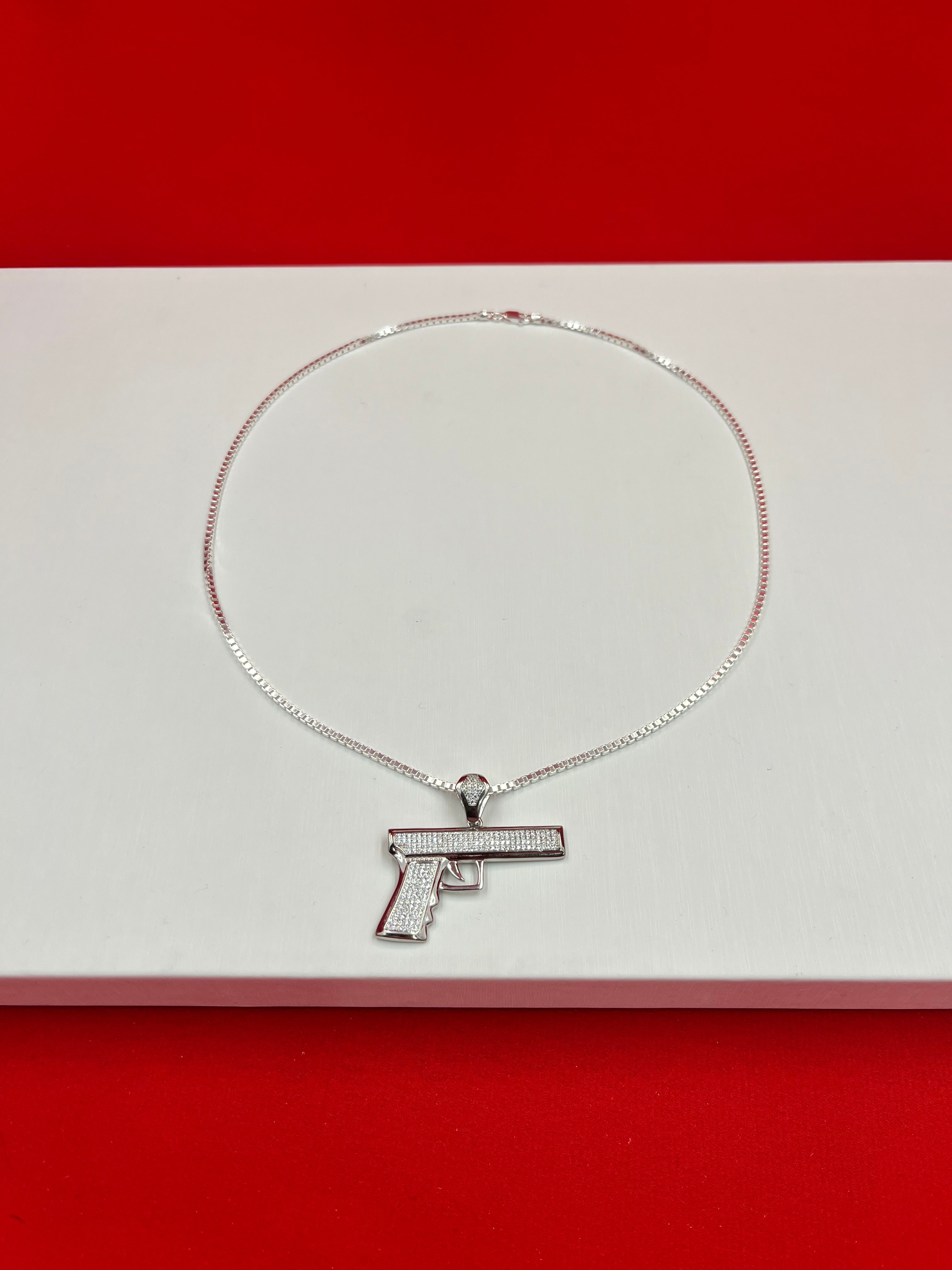 Gun & Diamond silver Pendant